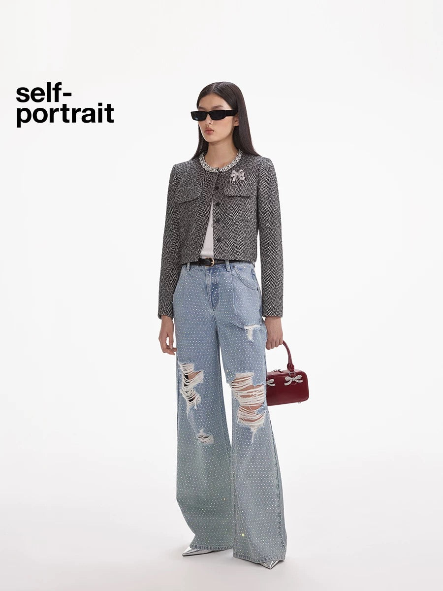 Self-Portrait SALE Full drilling hole casual wide leg pants