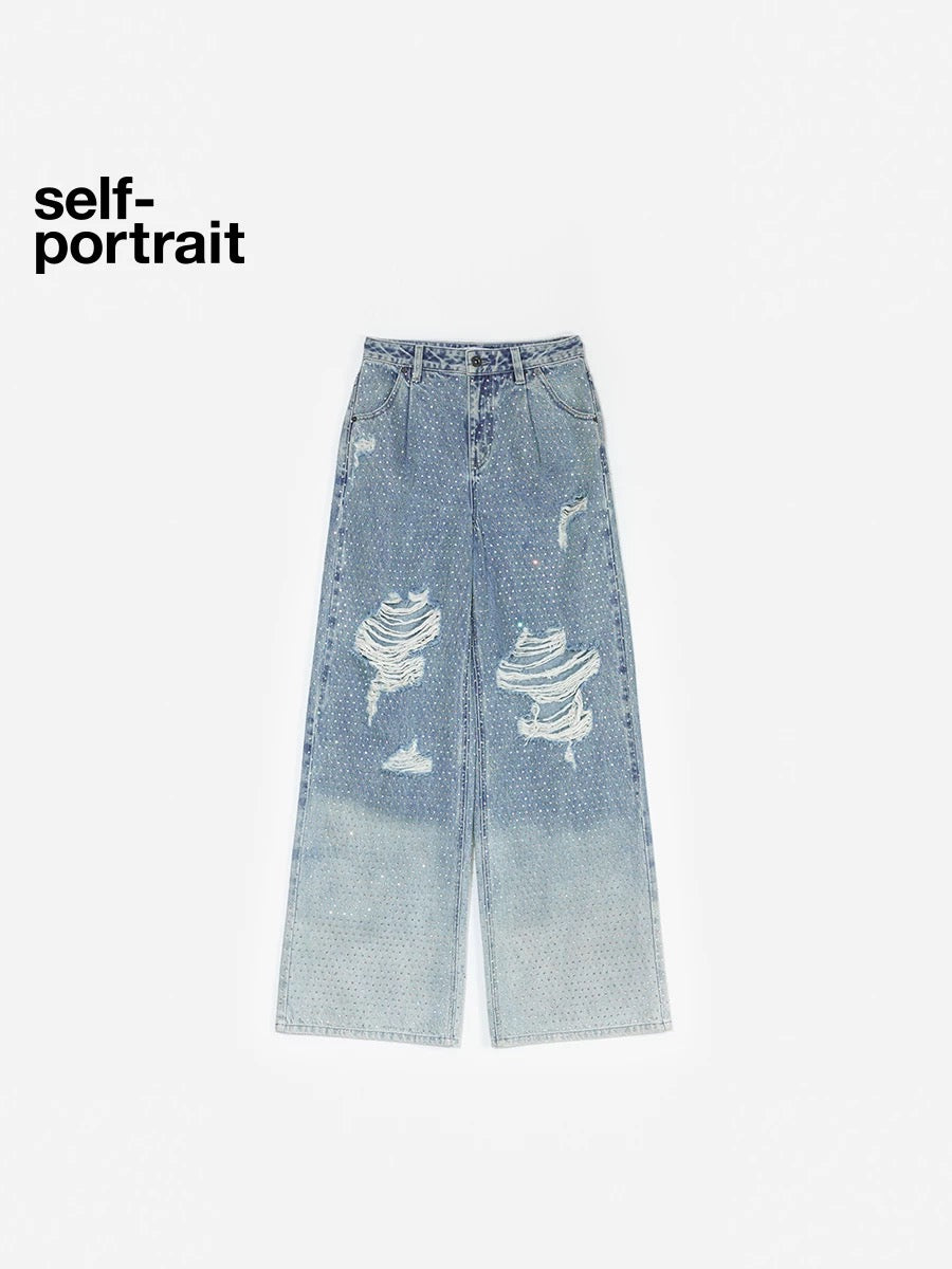 Self-Portrait SALE Full drilling hole casual wide leg pants