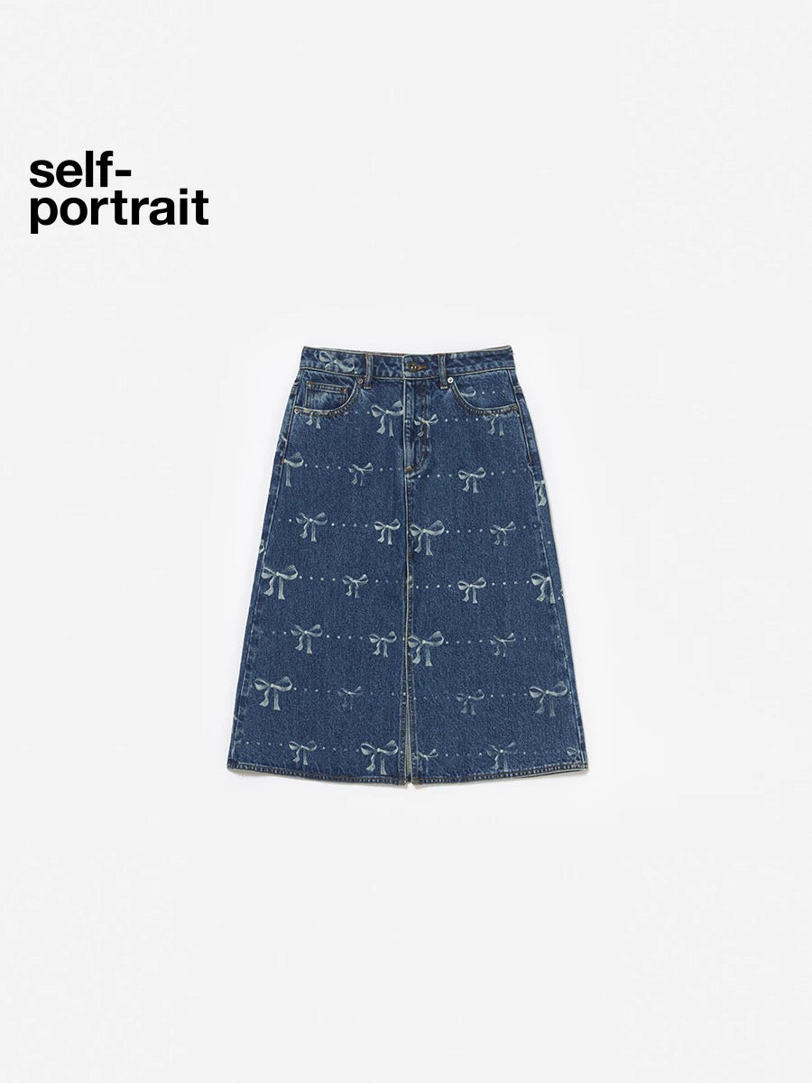 Self-Portrait SALE Versatile bow-print midi skirt