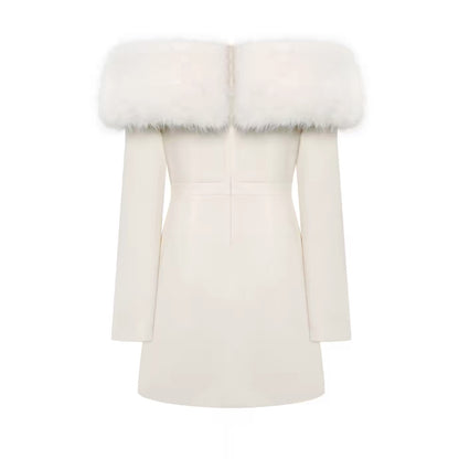 Maison Wester [Star Style] Beige plush off shoulder dress