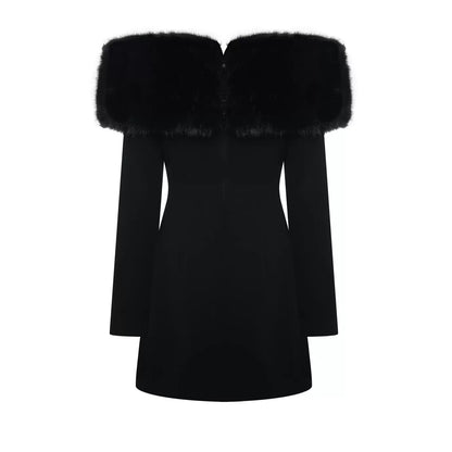 Maison Wester [Star Style] Beige plush off shoulder dress