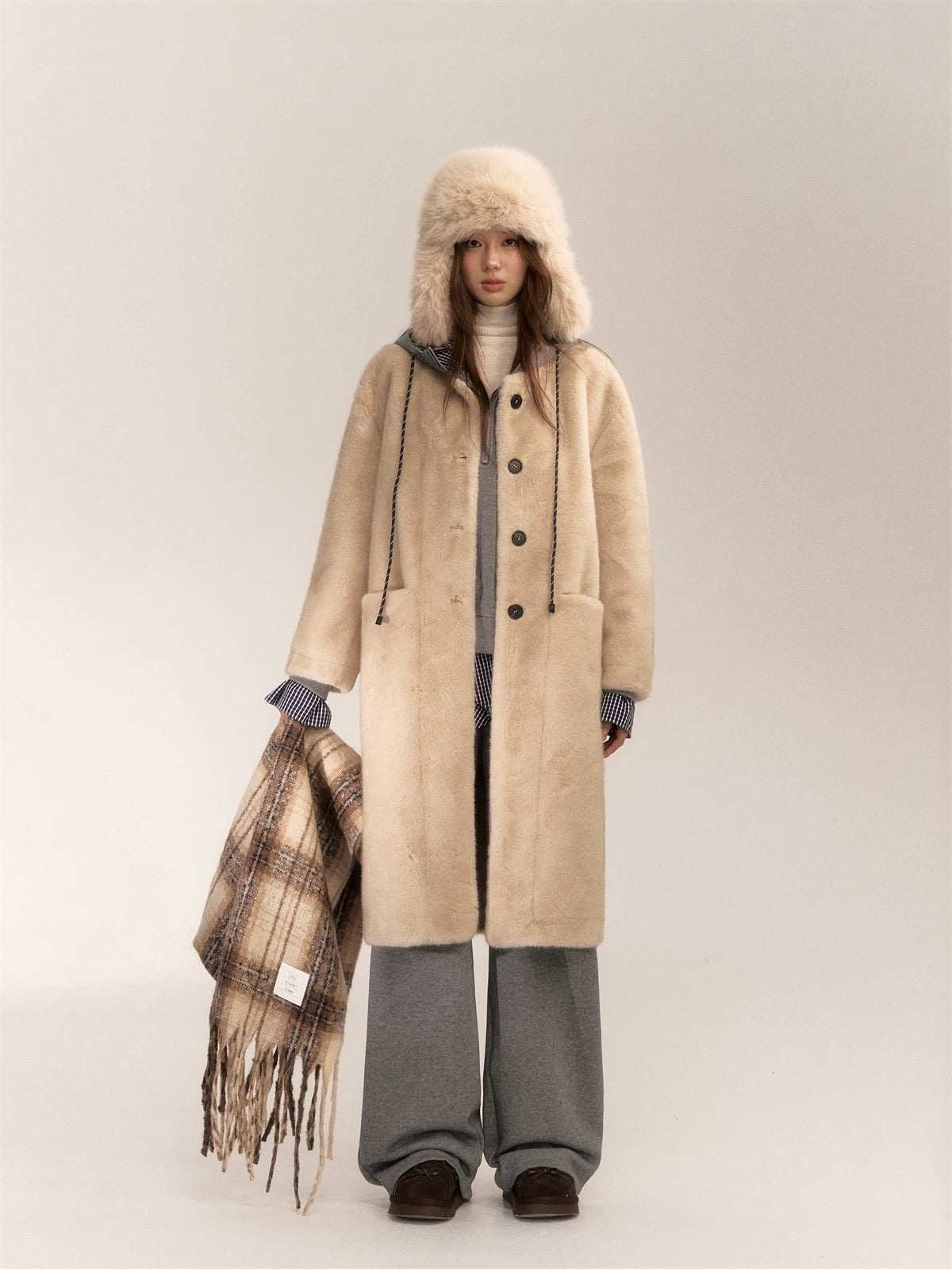 AsGony ASG24636 Single breasted fur warm coat