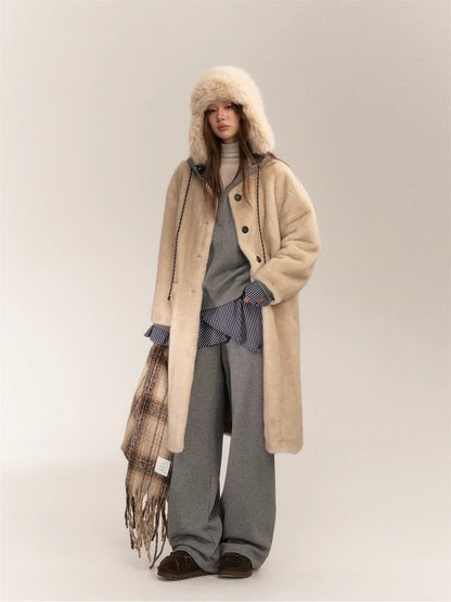 AsGony ASG24636 Single breasted fur warm coat