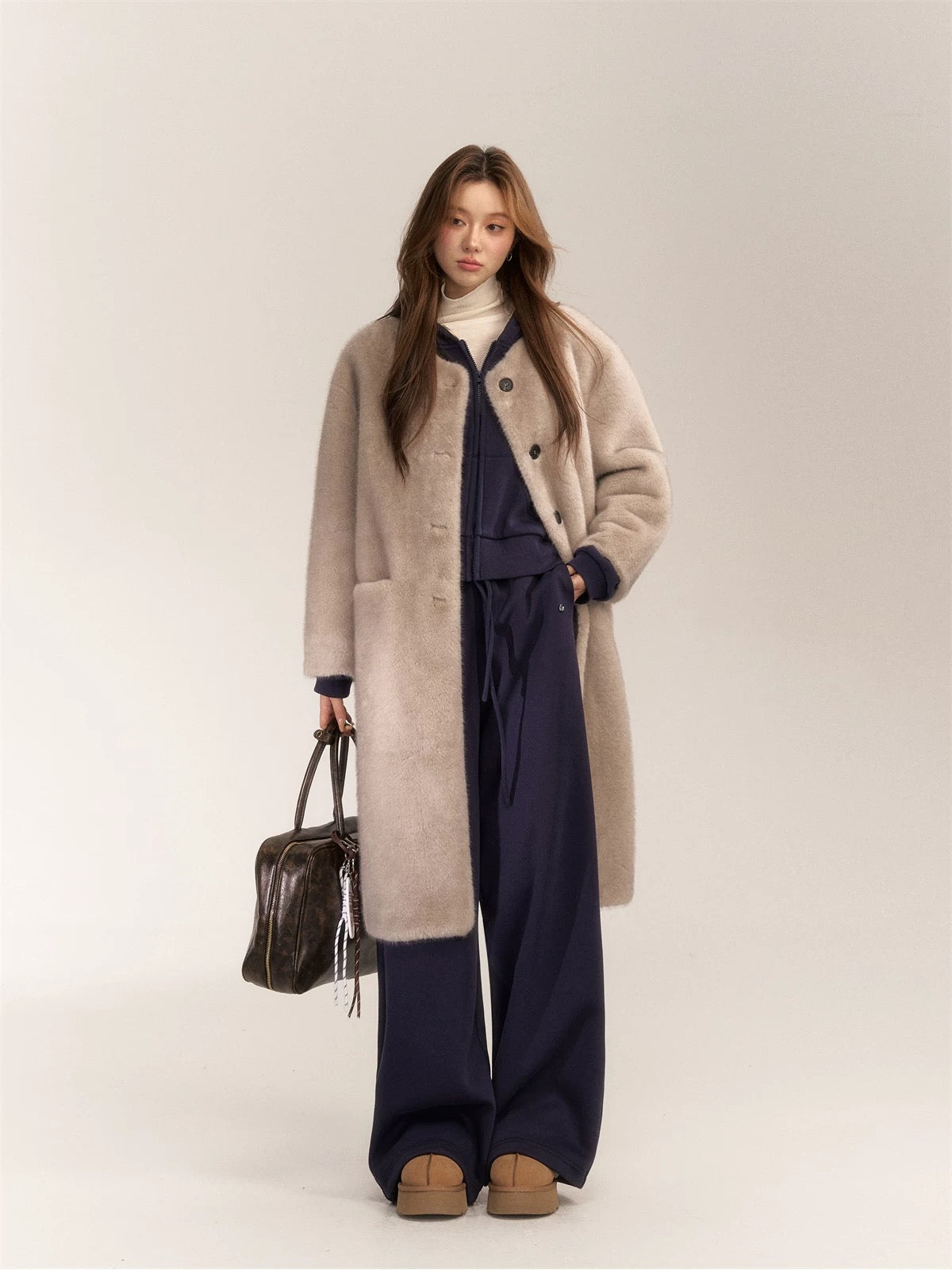 AsGony ASG24636 Single breasted fur warm coat