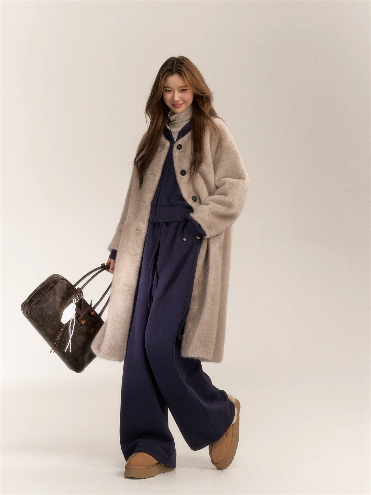 AsGony ASG24636 Single breasted fur warm coat