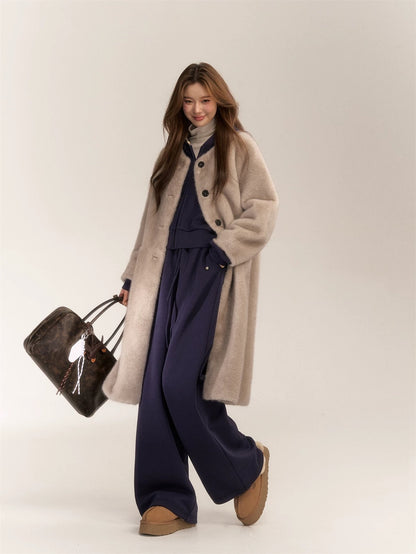 AsGony ASG24636 Single breasted fur warm coat