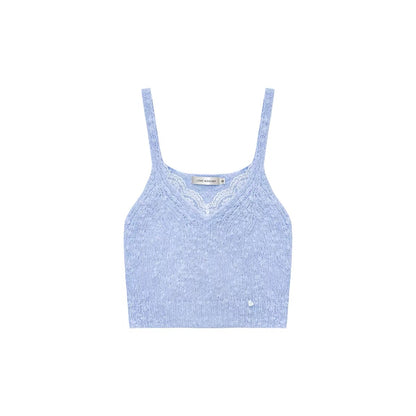 AsGony ASG24408&amp;ASG24407 Lace patchwork hollow knitted cardigan + camisole set