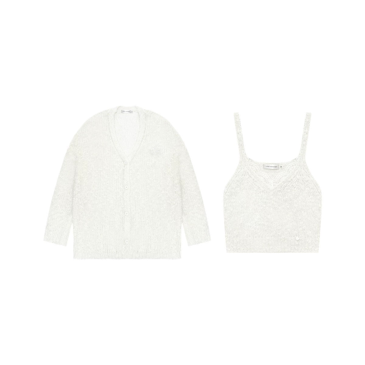 AsGony ASG24408&amp;ASG24407 Lace patchwork hollow knitted cardigan + camisole set