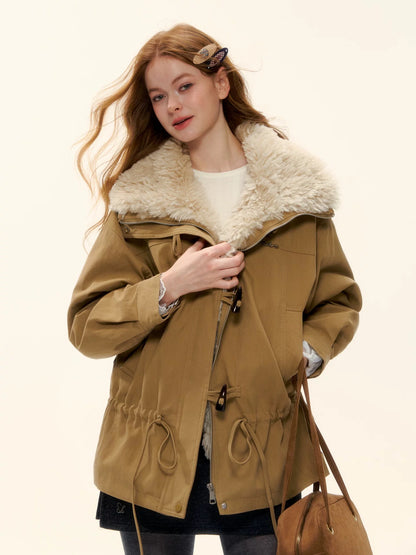 AsGony ASG25589 White duck down big suede collar jacket