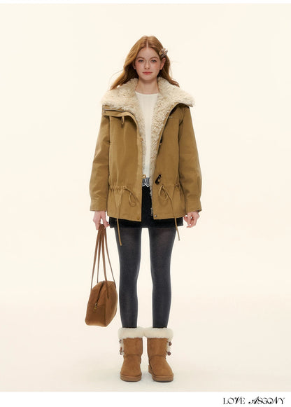 AsGony ASG25589 White duck down big suede collar jacket