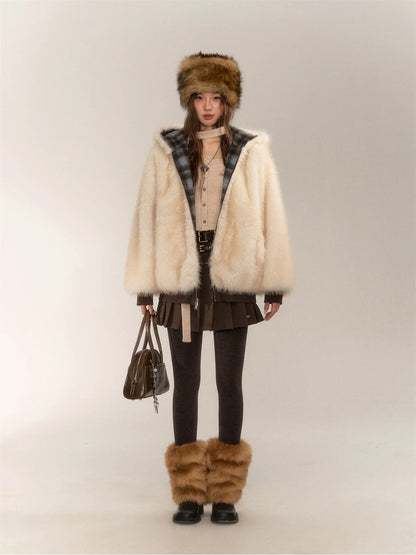 AsGony ASG24674 Double sided plaid plush jacket