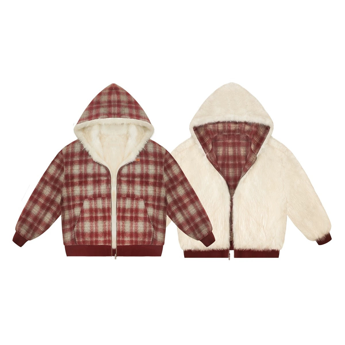 AsGony ASG24674 Double sided plaid plush jacket