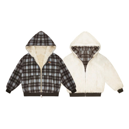 AsGony ASG24674 Double sided plaid plush jacket