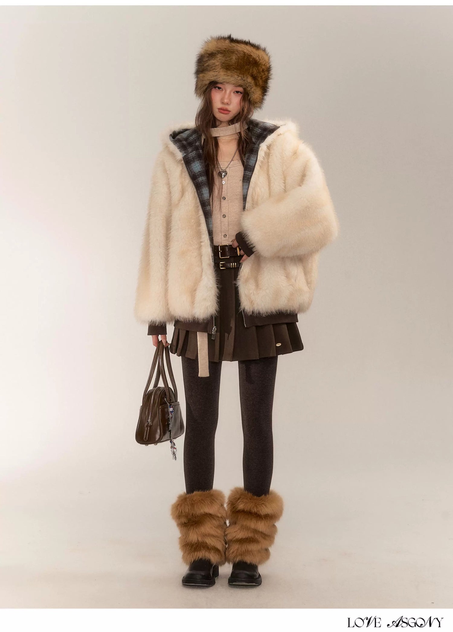 AsGony ASG24674 Double sided plaid plush jacket