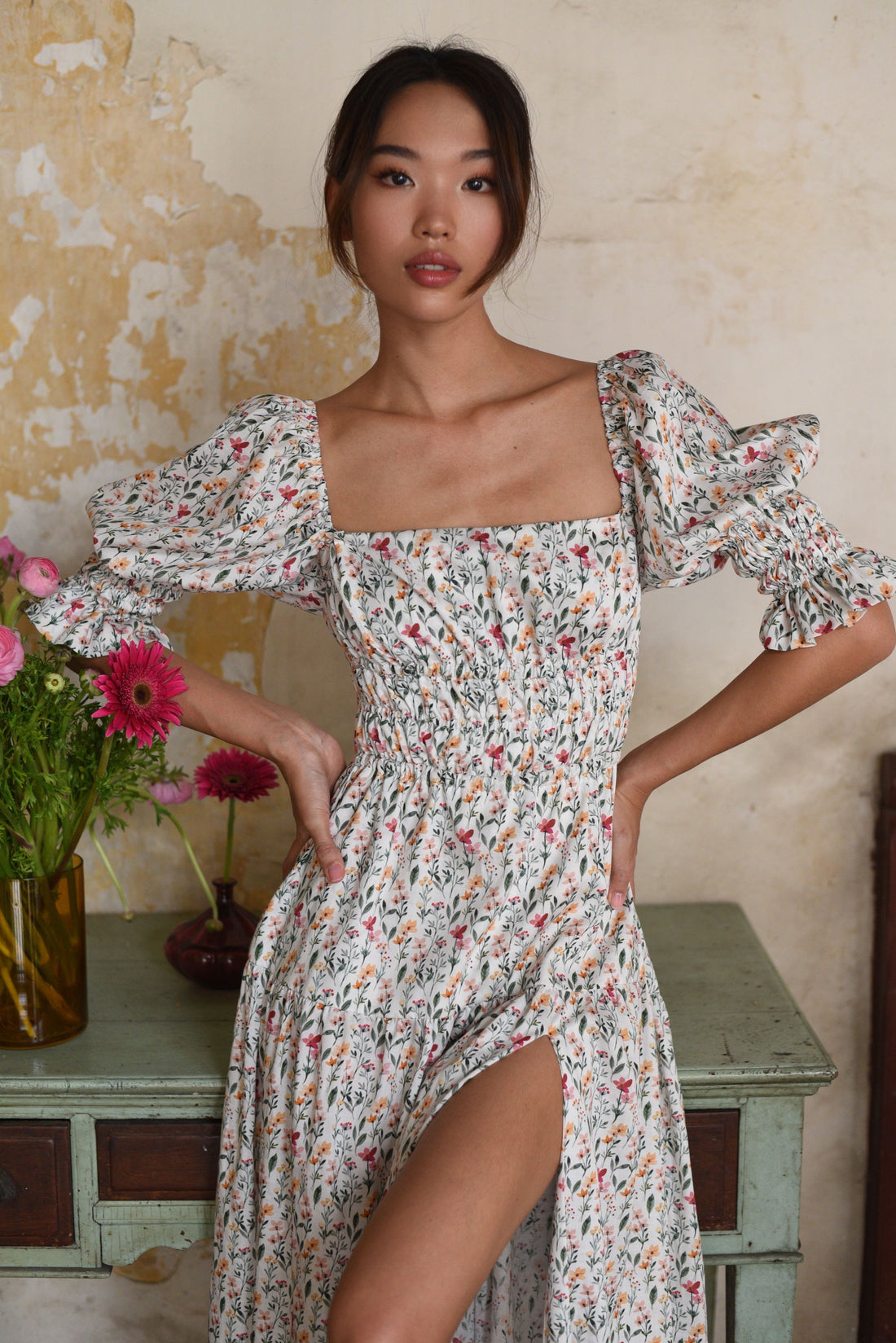 PLEASED Belva Puff Floral Dress