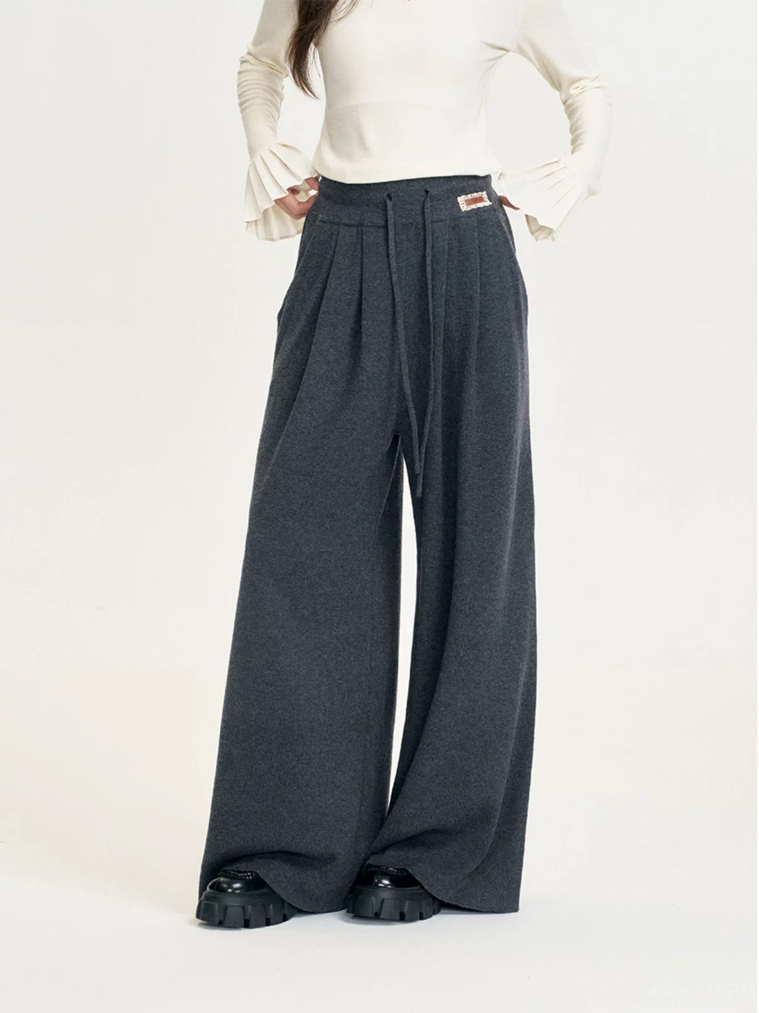 16DEWS 16D24405 High waisted pleated knitted casual pants