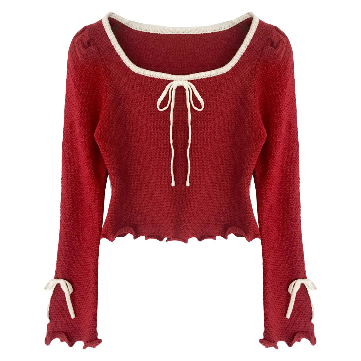 16DEWS 16D23323 Christmas Red Bow Knitted Sweater