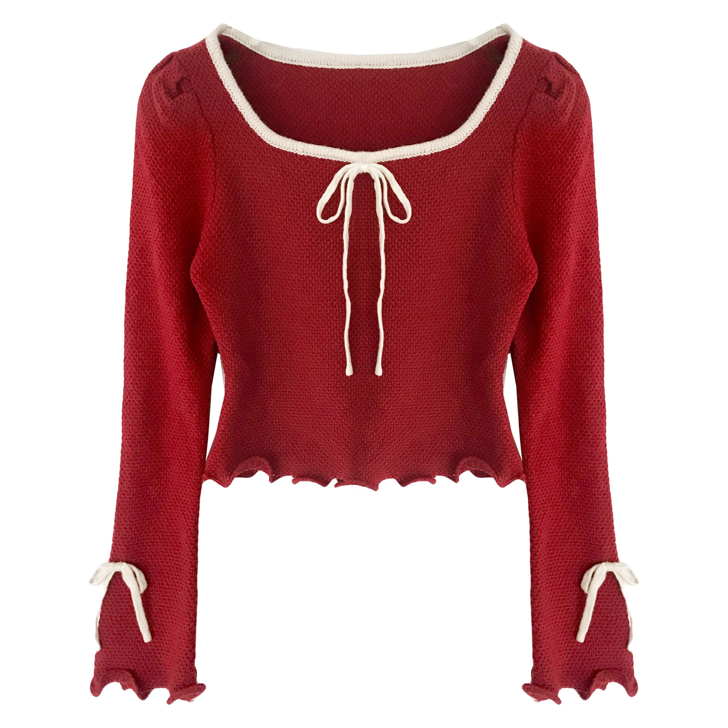16DEWS 16D23323 Christmas Red Bow Knitted Sweater