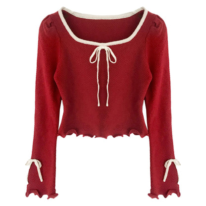 16DEWS 16D23323 Christmas Red Bow Knitted Sweater
