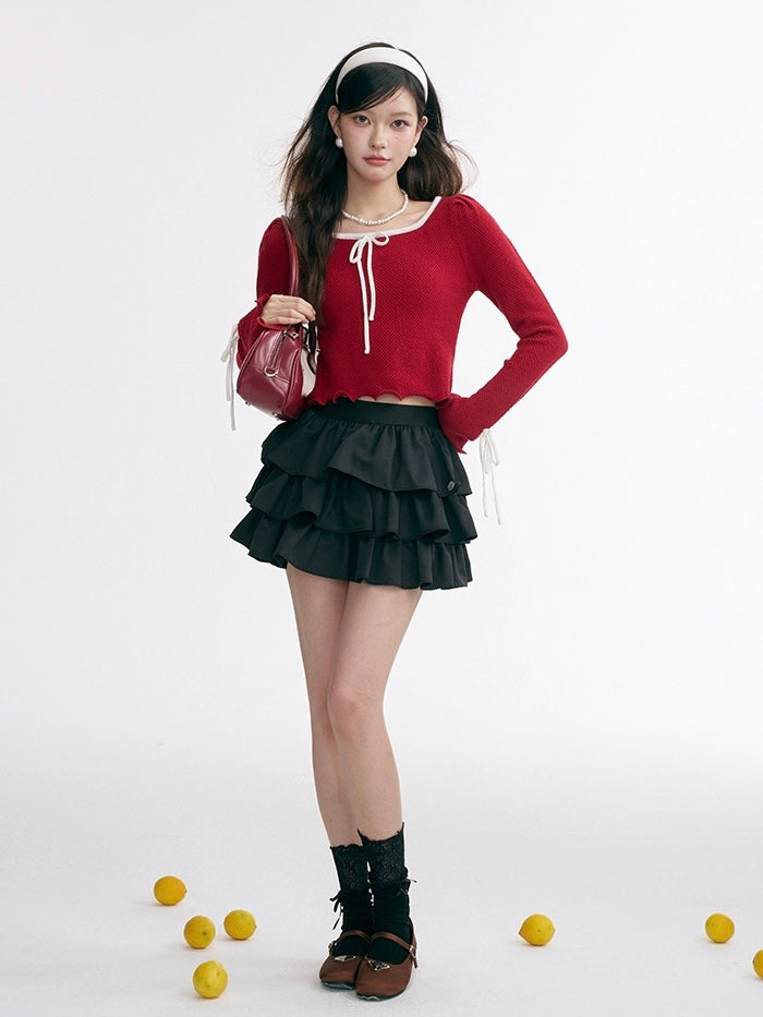 16DEWS 16D23323 Christmas Red Bow Knitted Sweater