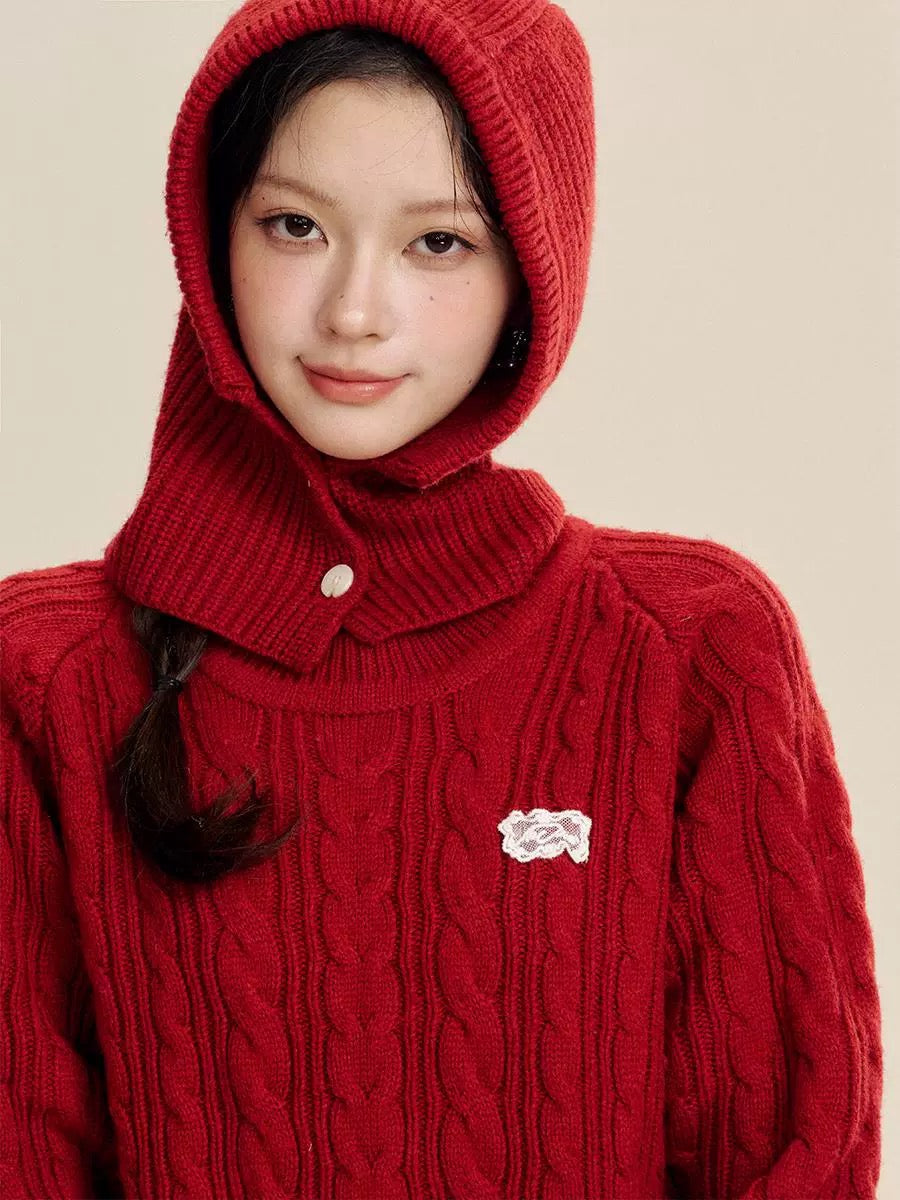 16DEWS 16D24474 Wool Knitted Lace Splicing Sweater