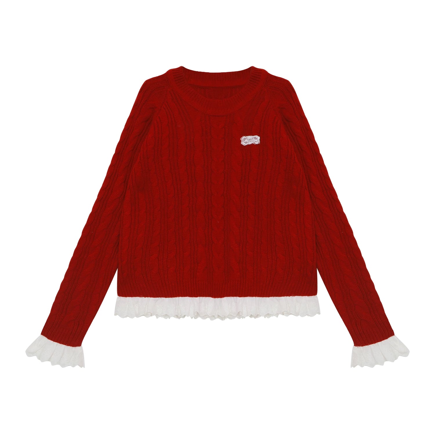 16DEWS 16D24474 Wool Knitted Lace Splicing Sweater