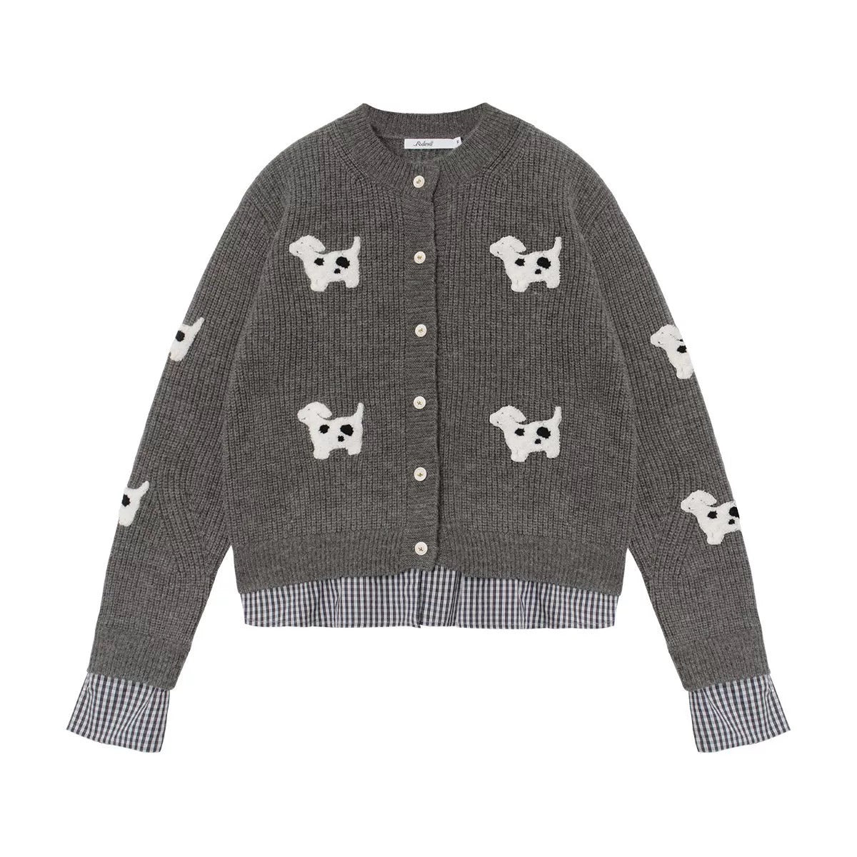 16DEWS 16D24478 Puppy embroidery spliced sweater