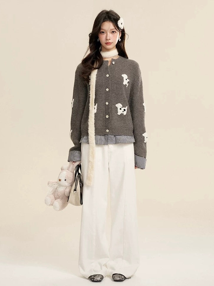 16DEWS 16D24478 Puppy embroidery spliced sweater