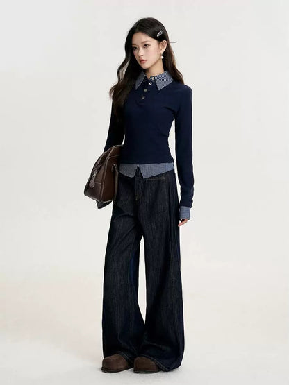 16DEWS 16D24349 Retro high waisted loose jeans