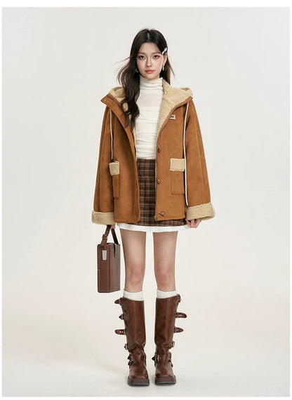 16DEWS 16D24403 Suede retro hooded jacket