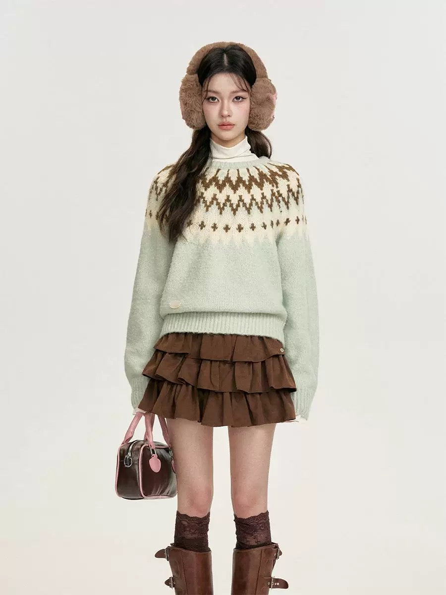 16DEWS 16D24392 Fair Island Retro Round Neck Sweater