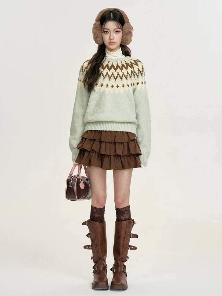 16DEWS 16D24392 Fair Island Retro Round Neck Sweater