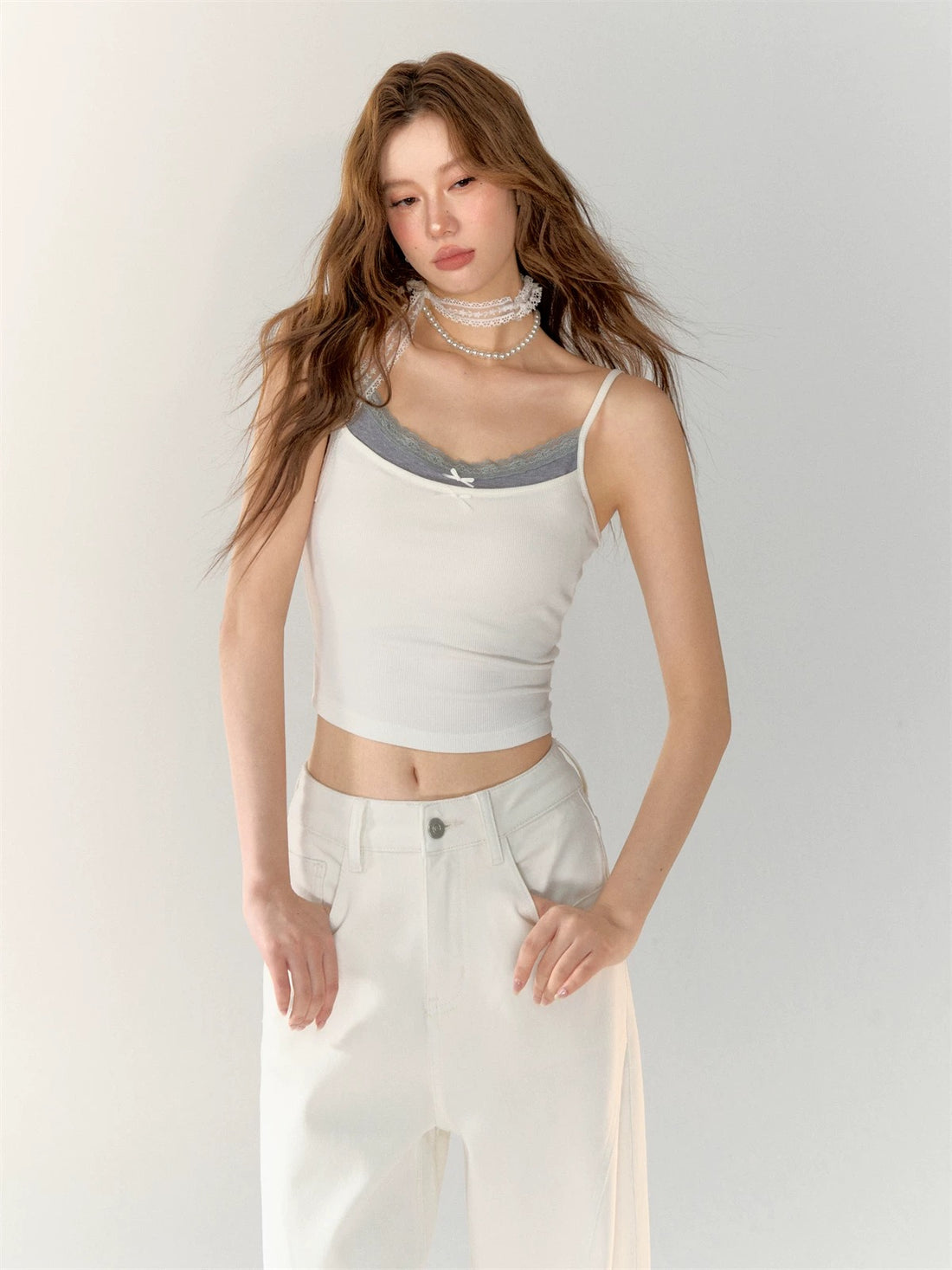 AsGony ASG24719 Fake two piece bow tie camisole