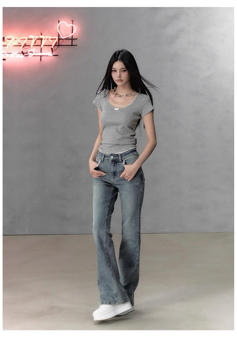 VIA PITTI VIABTP234 Lace bow short sleeved top