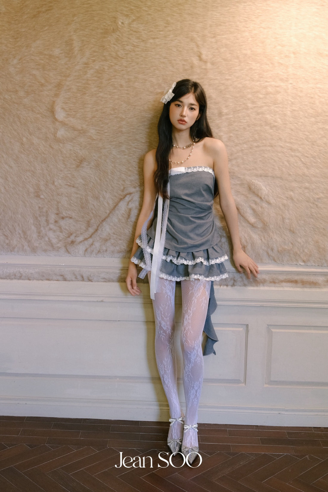 Jean Soo Lace bow strapless top + skirt set