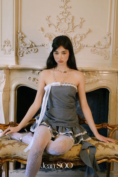 Jean Soo Lace bow strapless top + skirt set