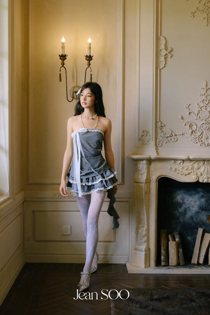 Jean Soo Lace bow strapless top + skirt set
