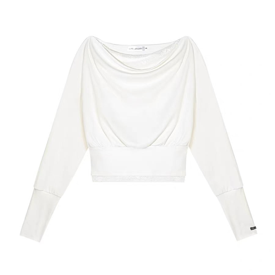 AsGony ASG25663 Off shoulder lace patchwork top