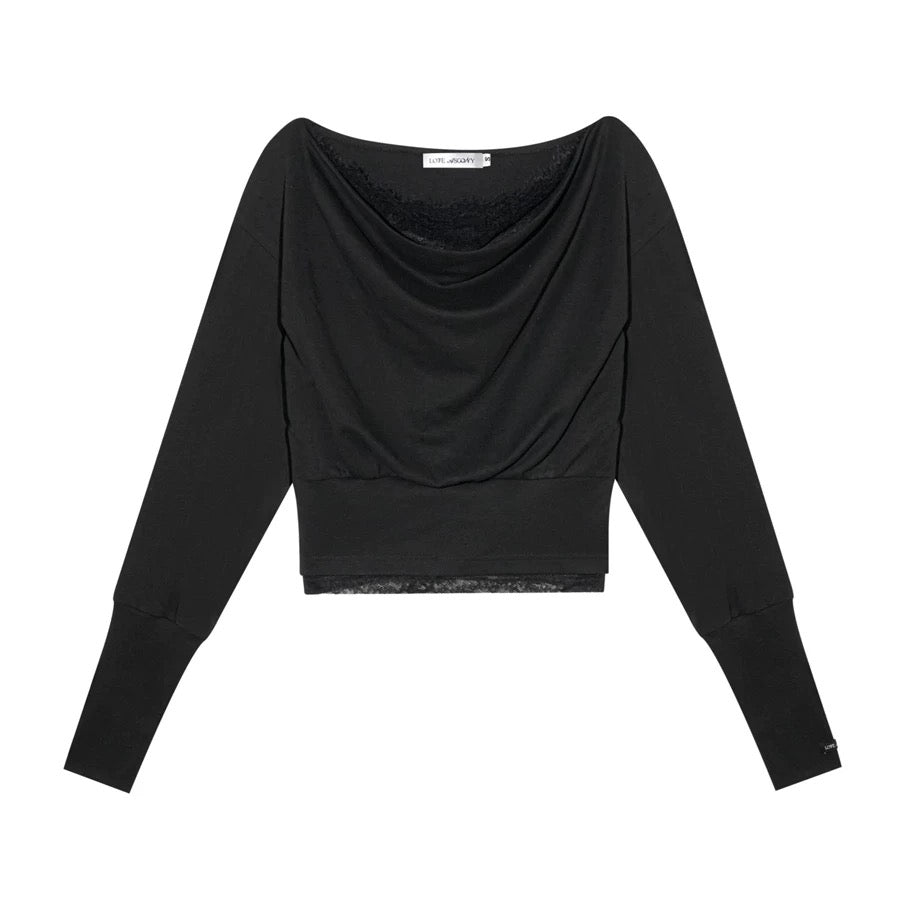 AsGony ASG25663 Off shoulder lace patchwork top