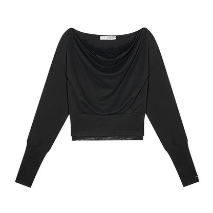 AsGony ASG25663 Off shoulder lace patchwork top