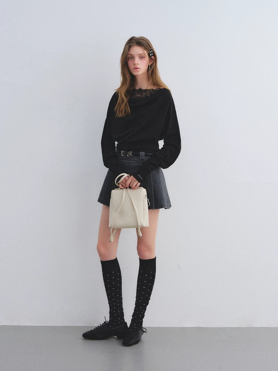 AsGony ASG25663 Off shoulder lace patchwork top