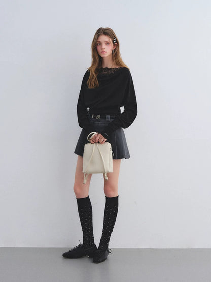 AsGony ASG25663 Off shoulder lace patchwork top