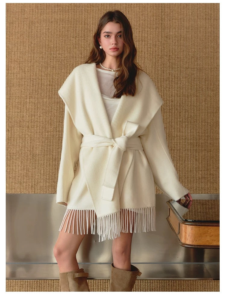 DIANA VEVINA Retro fringe lace up coat