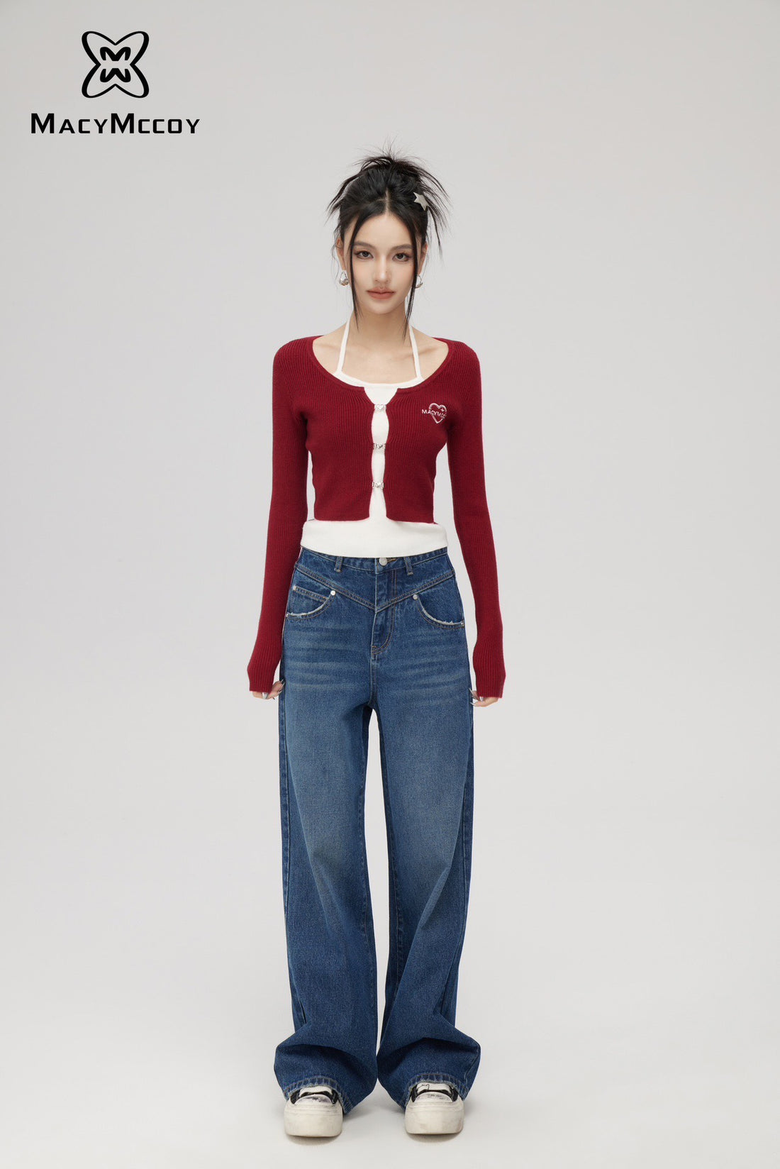 Macy Maccoy Sale Mock Two Pieces Knitted Top