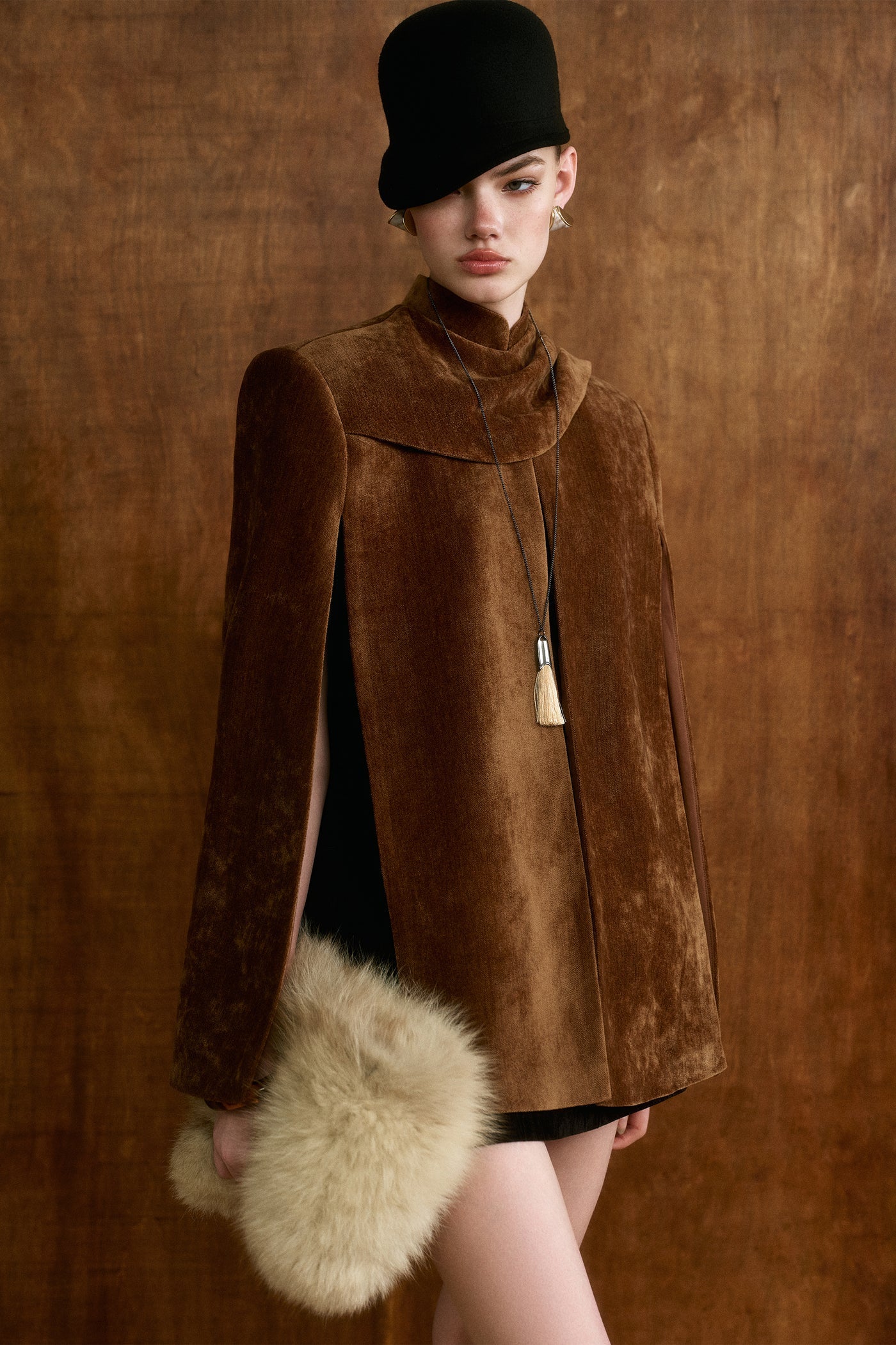 CICI BRONTE Velvet Cape Coat