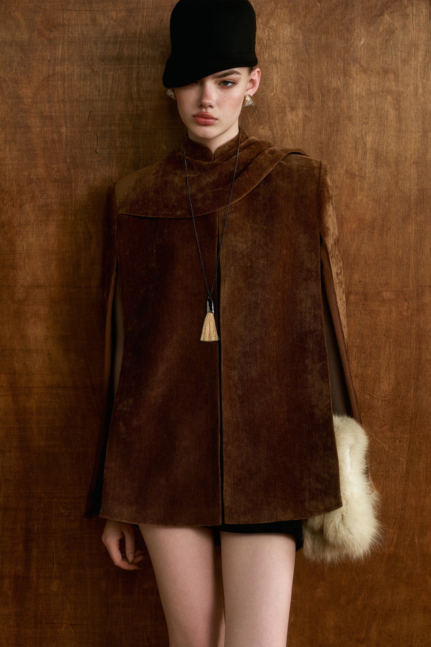CICI BRONTE Velvet Cape Coat