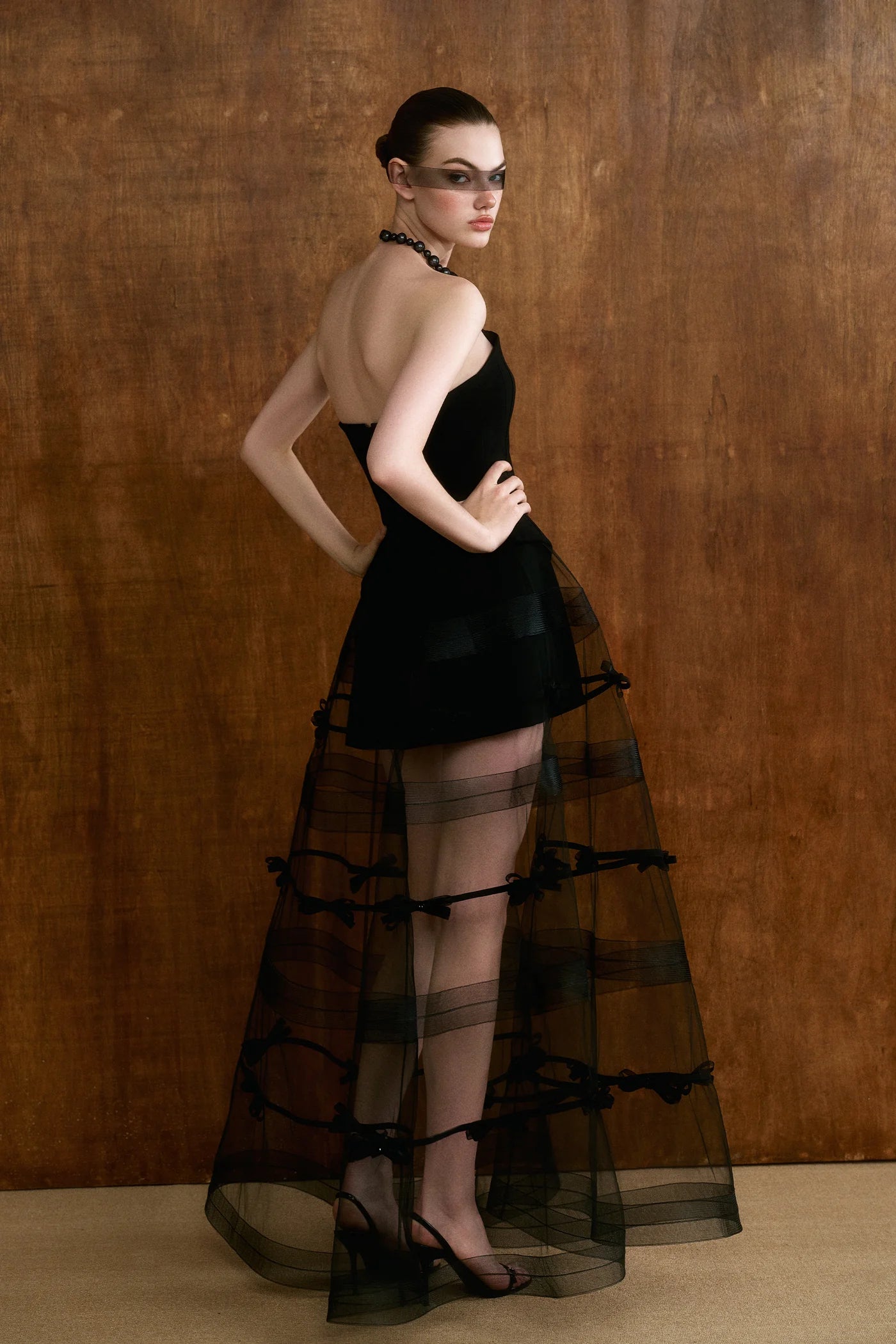 CICI ELYSIA Bow Mesh Cape Dress Set