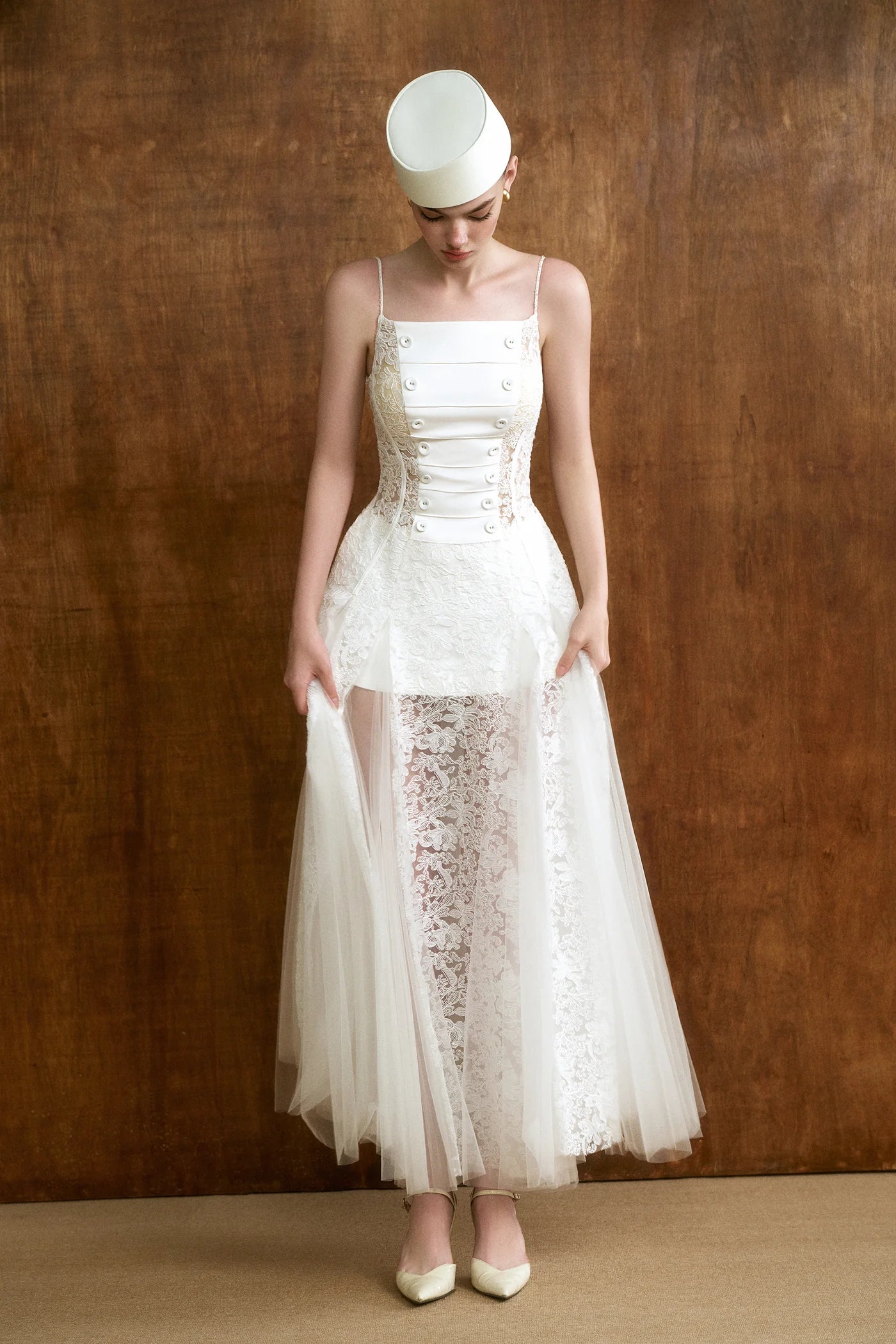 CICI MARIEL Scarf-Neck Lace Maxi Dress