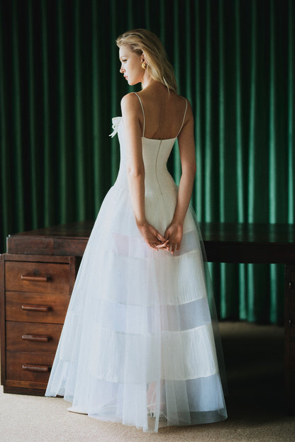CICI SKYLAR Bow Mesh Maxi Dress with Cape