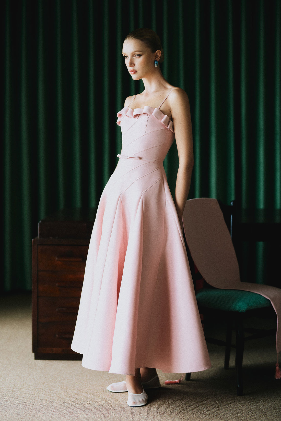 CICI CHLOE Flared Midi Dress with Cape